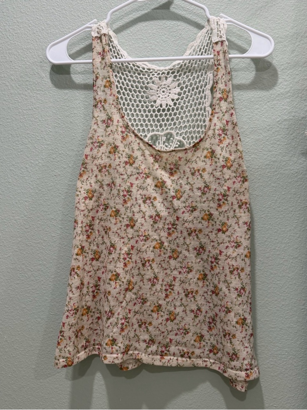 Route 66 Cream Floral Crochet-Back Tank Top